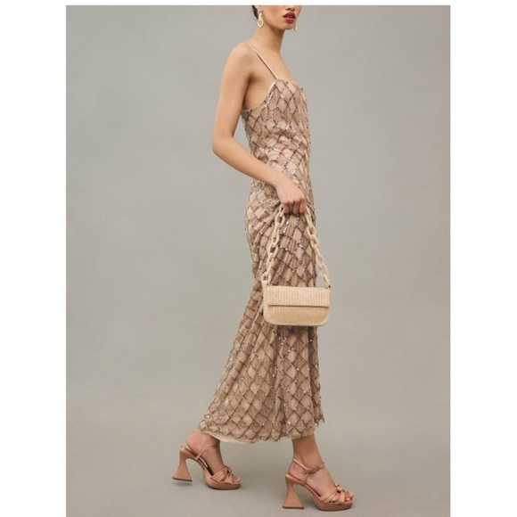 Anthropologie Let Me Be Checked Shine Dress Mauve Beaded Sequined - Small - Picture 2 of 4